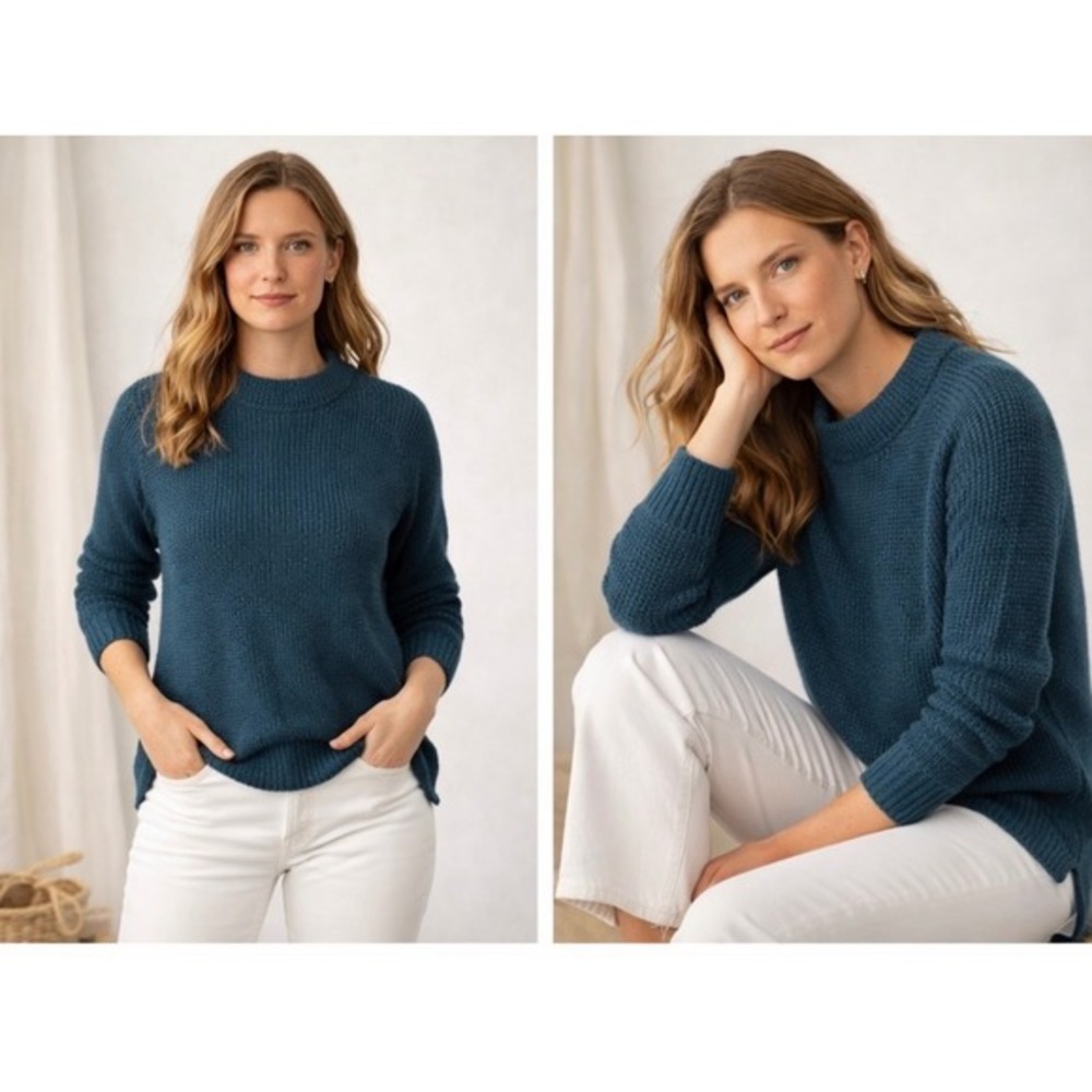 J. Peterman Women Roll Neck L/S Knit Sweater Navy Small Cabin Coastal Fisherman